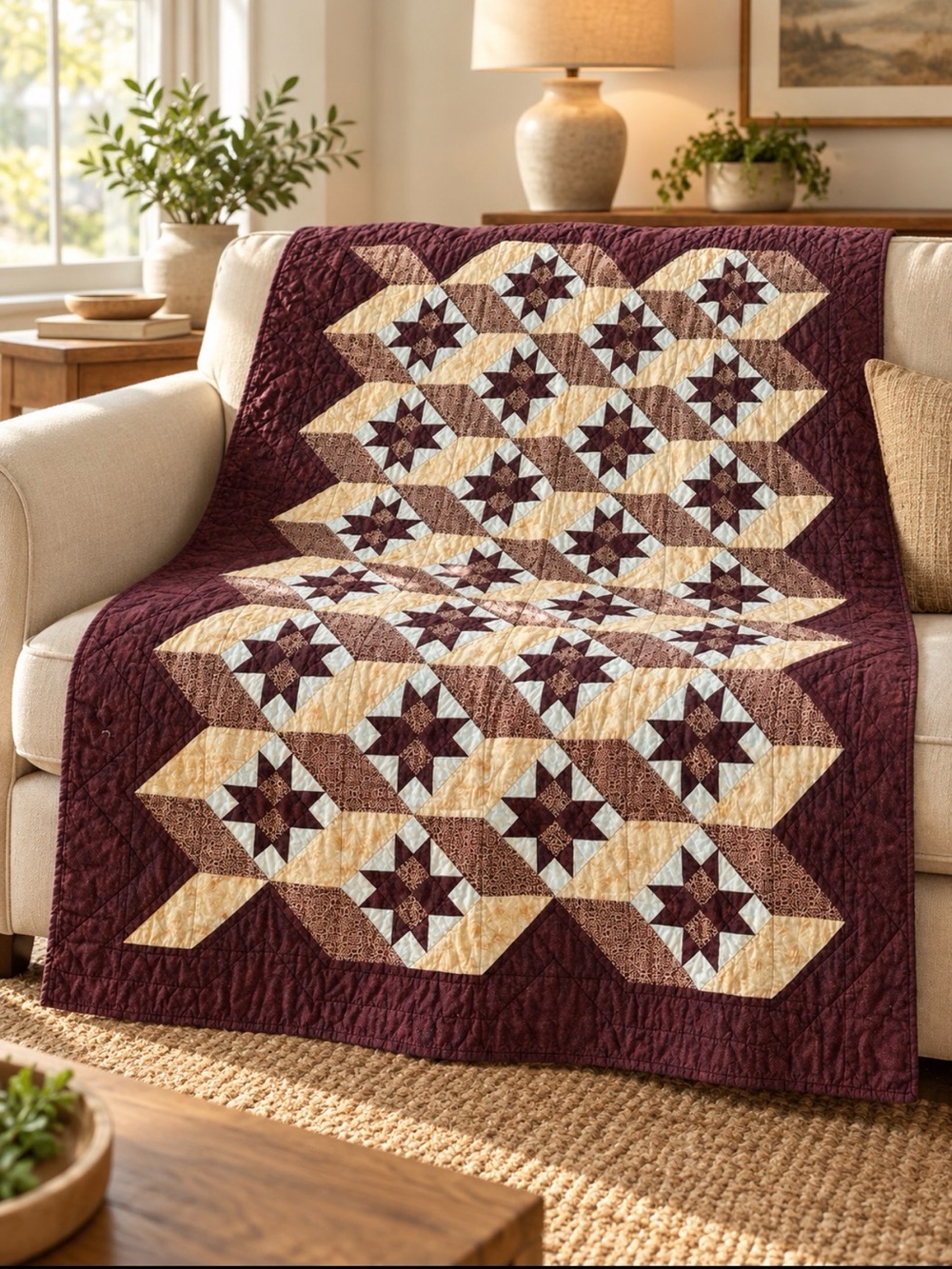 Handmade patchwork star quilt  58”x50”
